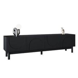 OKWISH TV skrinka 169/34/45, 5 cm čierna z MDF a drevotriesky so štyrmi dvierkami a policami vyobraziť