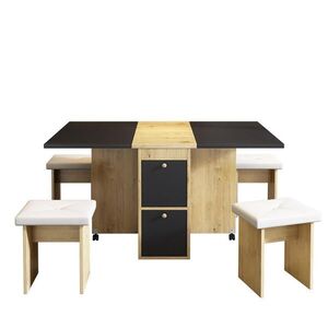 OKWISH JEDÁLENSKÁ zostava 120/80/75 cm bielo-čierna z drevotriesky so skladacím a výsuvným stolom a 4 stoličkami vyobraziť