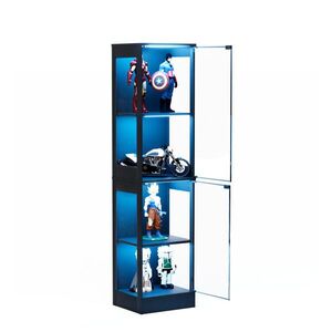 OKWISH VITRÍNA 35/40/165 cm akáciový dekor s LED osvetlením a sklenenými dverami z ABS vyobraziť