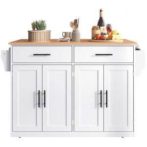 OKWISH KUCHYNSKÝ vozík 120/46(70)/91, 5 cm biela/prírodná s vyklápacou doskou a kolieskami z MDF vyobraziť