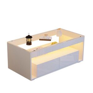OKWISH KONFERENČNÝ stolík 100/50/40 cm biely s LED osvetlením z drevotriesky a tvrdeného skla vyobraziť