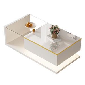 OKWISH KONFERENČNÝ stolík 100/50/32, 5 cm biely z drevotriesky so sklenenou doskou a stmievateľným LED osvetlením vyobraziť