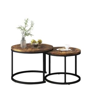OKWISH SADA konferenčných stolíkov 50/70, 5 a 44/45, 5 cm hnedá stohovateľná z MDF s kovovou konštrukciou vyobraziť