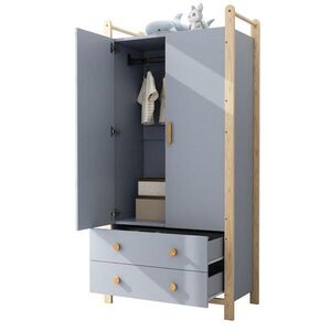 OKWISH ŠATNÍK 89, 6/44/180, 5 cm modrý a prírodný s vešiakovou tyčou a 2 zásuvkami z masívu a MDF vyobraziť