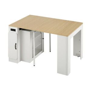 OKWISH KUCHYNSKÝ ostrovček 83/39, 6–149, 6/77 cm prírodná a biela rozkladací s kolieskami a LED osvetlením z MDF a skla vyobraziť
