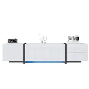 OKWISH TV skrinka 170/30/39 cm bielo-čierna z drevotriesky s vysokým leskom a veľkým úložným priestorom vyobraziť