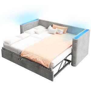 OKWISH POSTEĽ 90/200 cm sivá s LED osvetlením a výsuvným lôžkom zo zamatu vyobraziť