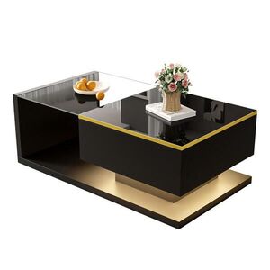 OKWISH KONFERENČNÝ stolík 90/50/32, 5 cm čierny s LED osvetlením a sklenenou doskou z drevotriesky vyobraziť