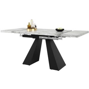 OKWISH JEDÁLENSKÝ stôl 99-159/74/77 cm čierno-sivý rozkladací z MDF a kovu s mramorovým dekorom vyobraziť