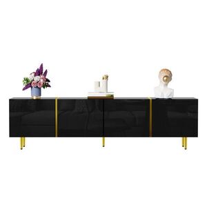 OKWISH TV stolík 170/35/46 cm čierny s vysokým leskom so 4 dvierkami a tichým dovieraním z MDF vyobraziť