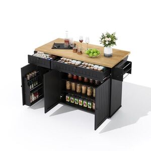 OKWISH KUCHYNSKÝ ostrovček 137/70/89, 5 cm prírodná/čierna z MDF so sklopnou pracovnou doskou, zásuvkami a kolieskami vyobraziť