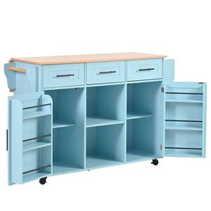 OKWISH KUCHYNSKÝ vozík 139/46(71)/91, 5 cm modrý z MDF so sklopnou doskou, zásuvkami, policami a kolieskami vyobraziť