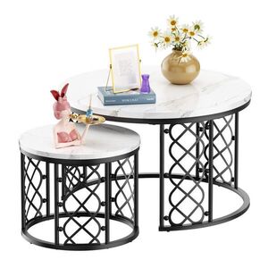 OKWISH KONFERENČNÝ stolík, 2‑dielna sada 70/70/45 cm a 45/45/37 cm, biely a čierny, stohovateľný s oceľovým rámom vyobraziť