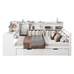 OKWISH POSTEĽ 140/200 cm biela s písacím stolom a úložným priestorom z dreva vyobraziť