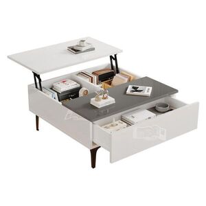 OKWISH KONFERENČNÝ stolík 70/70/35 cm bielo-sivý s LED osvetlením zdvíhacou doskou a úložným priestorom z MDF vyobraziť