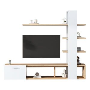 OKWISH OBÝVACIA TV stena 180/33, 5/151, 5 cm biela a drevený dekor s úložným priestorom z drevotriesky vyobraziť