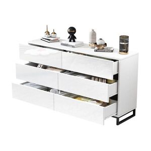 OKWISH KOMODA 140/39, 5/78, 5 cm biela a čierna s 6 zásuvkami vo vysokom lesku z drevotriesky a kovu vyobraziť