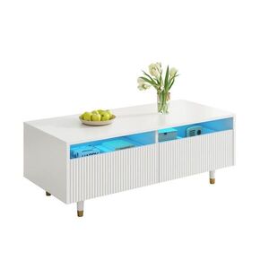 OKWISH KONFERENČNÝ stolík 110/50/40 cm biely z MDF s LED osvetlením a 2 zásuvkami vyobraziť