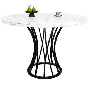 OKWISH JEDÁLENSKÝ stôl 80/80/76 cm čierny s mramorovým dekorom z MDF a kovu s nastaviteľnými nožičkami vyobraziť