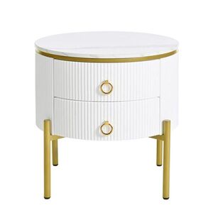 OKWISH ODKLADACÍ stolík 50/50/51 cm bielo-zlatý s 2 zásuvkami a nastaviteľnými nohami z MDF vyobraziť