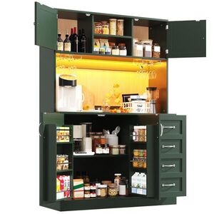 OKWISH BUFFETOVÁ skrinka 120/40/188 cm zelená s LED osvetlením a držiakmi na nápoje z MDF vyobraziť