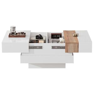 OKWISH KONFERENČNÝ stolík 70/70/39 cm biely s dekorom prírodného dreva s výsuvnou doskou a úložným priestorom z drevotriesky vyobraziť