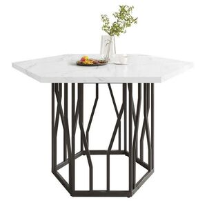 OKWISH JEDÁLENSKÝ stôl 115, 5/100/75 cm čierno-biely so šesťuholníkovou doskou s mramorovým dekorom z MDF a ocele vyobraziť