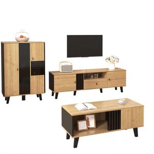 OKWISH VITRÍNA 40/80/120 cm čierna a v dekore dreva z drevotriesky so sklenenými dvierkami a LED osvetlením vyobraziť