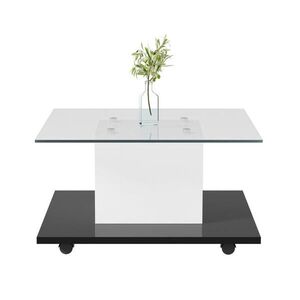 OKWISH KONFERENČNÝ stolík 80/80/40 cm bielo-čierny z drevotriesky s tvrdeným sklom LED osvetlením a kolieskami vyobraziť