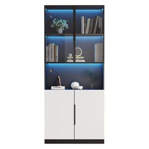 OKWISH VITRÍNA 80/30/200 cm biela s čiernymi detailmi z drevotriesky s tvrdeným sklom a LED osvetlením vyobraziť