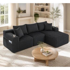 OKWISH MODULÁRNA pohovka 257/160/62 cm sivá z menčestru s leňoškou držiakmi na nápoje bočnými vreckami a 5 vankúšmi vyobraziť