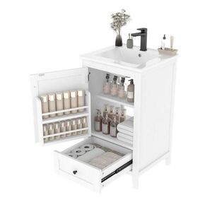OKWISH KÚPEĽŇOVÁ skrinka s umývadlom 51/46/85 cm biela s tichou zásuvkou a nastaviteľnou policou z MDF a keramiky vyobraziť