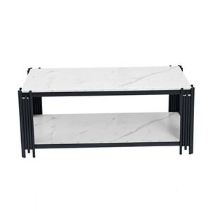 OKWISH KONFERENČNÝ stolík 64/114/46 cm bielo-čierny s 2 policami z MDF a kovu vyobraziť