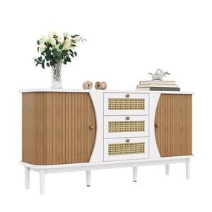 OKWISH KOMODA 140, 5/40/76 cm biela a v dekore dreva z MDF a drevotriesky s ratanovými zásuvkami a nastaviteľnými policami vyobraziť