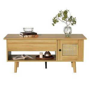 OKWISH KONFERENČNÝ stolík 103/50/46 cm v dekore dreva s čiernymi akcentmi z drevotriesky so zdvíhacou doskou vyobraziť