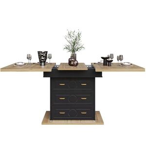 OKWISH JEDÁLENSKÝ stôl 110-140/80/75 cm prírodná farba rozkladací s úložným priestorom z MDF a kovu vyobraziť