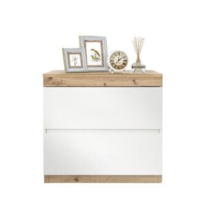 OKWISH NOČNÝ stolík biela/dub s 2 zásuvkami z drevotriesky vyobraziť