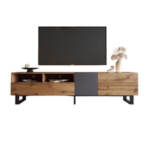 OKWISH TV stolík 180/38/50 cm čierny a sivý s úložným priestorom z MDF a železa vyobraziť