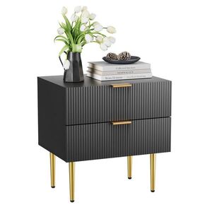 OKWISH NOČNÝ stolík 53/41, 5 cm čierny z MDF a kovu s 2 zásuvkami a moderným drážkovaným dizajnom vyobraziť