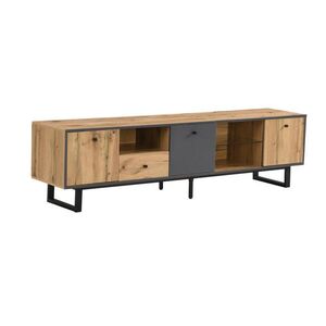 OKWISH TV stolík 190/40/50 cm prírodná a antracitová z drevotriesky s LED osvetlením a sklenenými policami vyobraziť