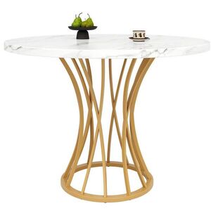 OKWISH JEDÁLENSKÝ stôl 80/80/76 cm zlatý z MDF a kovu s mramorovým dekorom a nastaviteľnými nožičkami vyobraziť