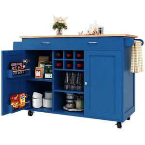 OKWISH KUCHYNSKÝ ostrovček 102/45/92 cm modrý s úložným priestorom a kolieskami z MDF a kovu vyobraziť