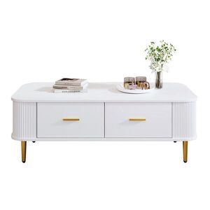 OKWISH KONFERENČNÝ stolík 105/51/38 cm biely z MDF so 4 zásuvkami a zaoblenými hranami vyobraziť