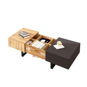 OKWISH KONFERENČNÝ stolík 100/40/55 cm prírodný a antracitový posuvný s úložným priestorom z drevotriesky a kovu vyobraziť