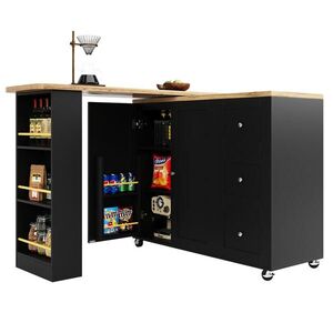OKWISH BAROVÝ stolík 135–203/39/106 cm čierny otočný na kolieskach z MDF s úložným priestorom vyobraziť