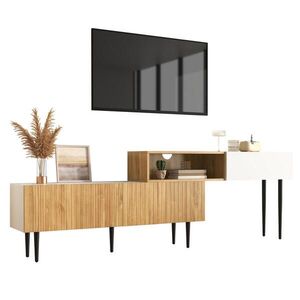 OKWISH TV skrinka 240/30/63, 5 cm biela a drevený dekor z MDF a drevotriesky s nastaviteľnou dĺžkou vyobraziť