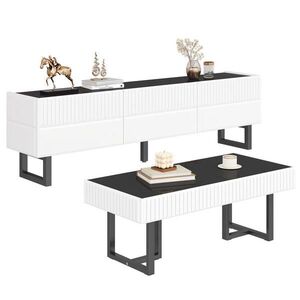 OKWISH SET konferenčného stolíka a TV skrinky 170/35/47 cm + 110/50, 5/41 cm čierno-biely s úložným priestorom z MDF a drevotriesky vyobraziť