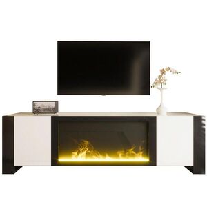 OKWISH TV stolík 165/32/55 cm bielo-čierny z drevotriesky s elektrickým krbom a efektom plameňa bez ohrevu vyobraziť