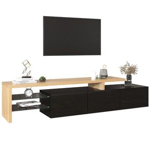 OKWISH TV stolík 197, 5/39/42 cm prírodná a čierna z MDF a skla s LED osvetlením a 3 skrinkami vyobraziť