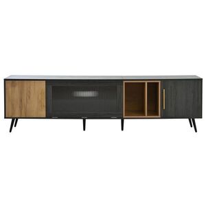 OKWISH TV stolík 200/40/55, 5 cm sivý z MDF s dekorom tmavého dreva s úložným priestorom a sklopnými dvierkami vyobraziť